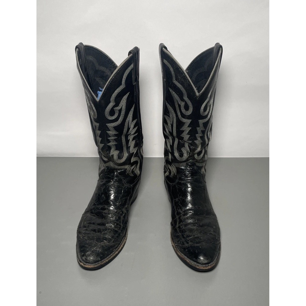 Vintage Justin Full Quill Ostrich Men's Cowboy Boots Black 8.5 D